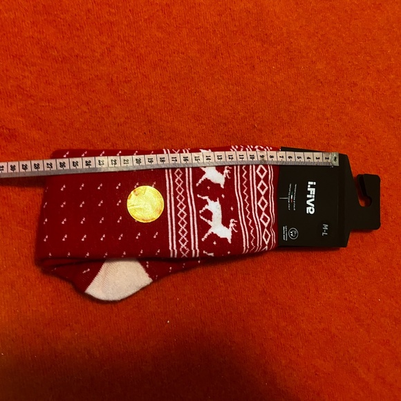 Red and white Fair isle deer merino wool blend thermal socks made in Italy NWT - Picture 6 of 10